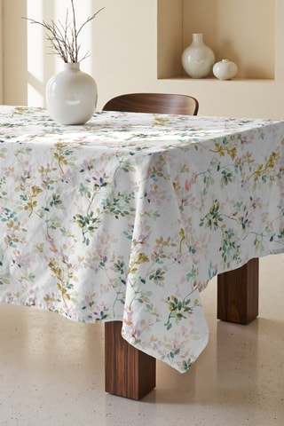 Toalha de mesa antimanchas em algodão biológico - Branco e rosa