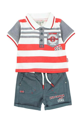 T-shirt e calções - Cinzento e vermelho