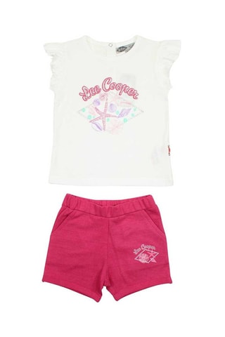 T-shirt e calções - Branco e rosa