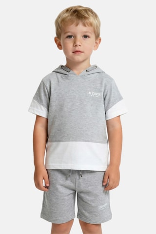 T-shirt com capuz e calções - Cinzento