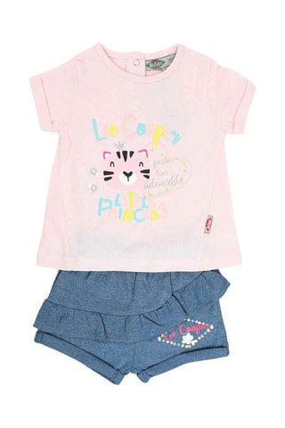 T-shirt e calções - Azul e rosa