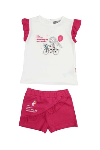 T-shirt e calções - Branco e rosa