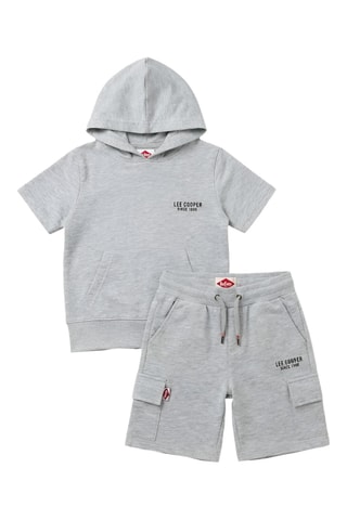 Sweat com capuz e calções - Cinzento