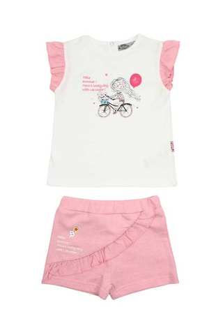 T-shirt e calções - Branco e rosa