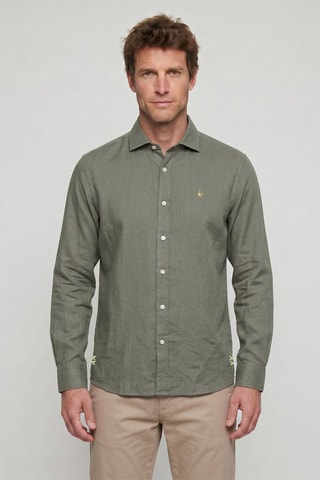 Chemise regular en lin - Kaki