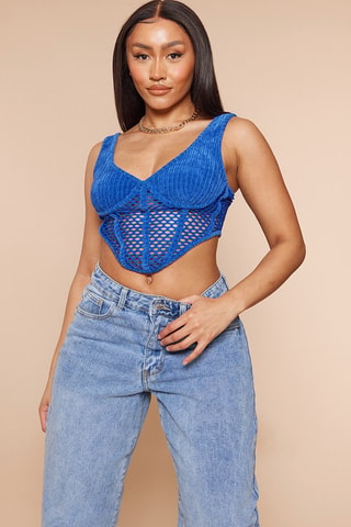 Crop top de veludo - Azul-eléctrico