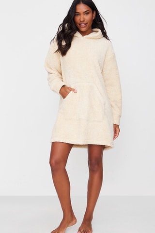 Vestido-sweat com capuz - Cru