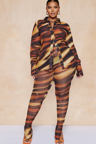 Leggings de cintura subida - Castanho