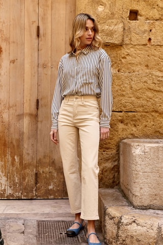 Vaquero recto de tiro alto Paige - Beige