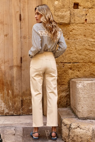 Vaquero recto de tiro alto Paige - Beige