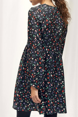 Vestido recto de flores - Negro