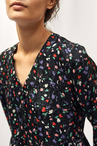 Vestido recto de flores - Negro
