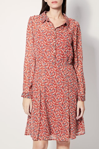 Vestido evasé Regale - Rojo y beige
