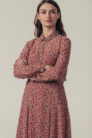 Vestido evasé Regale - Rojo y beige
