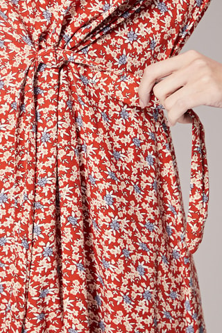 Vestido evasé Ryo - Rojo y beige