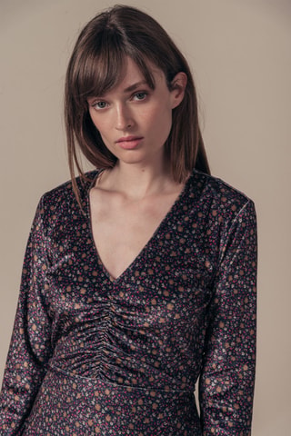Vestido evasé Rimala - Negro y marrón