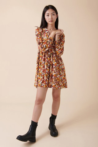 Vestido trapecio Rando - Amarillo y rojo teja