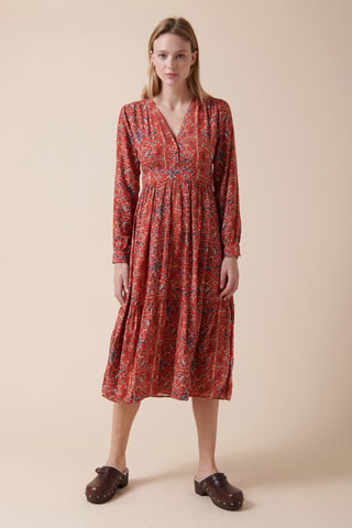 Vestido midi Rif - Rojo teja y crudo