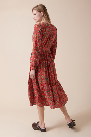 Vestido midi Rif - Rojo teja y crudo