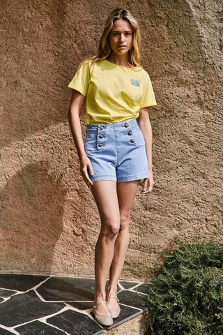 Short vaquero de tiro alto Inge - Celeste