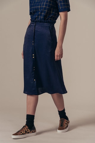 Falda midi de talle alto Jacoba - Azul marino