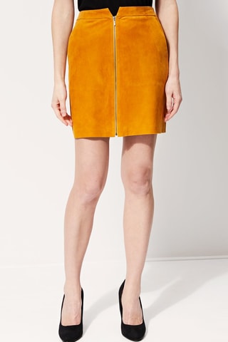 Falda recta de piel caprina de talle alto Jorgia - Camel