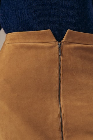 Falda recta de piel caprina de talle alto Jorgia - Camel