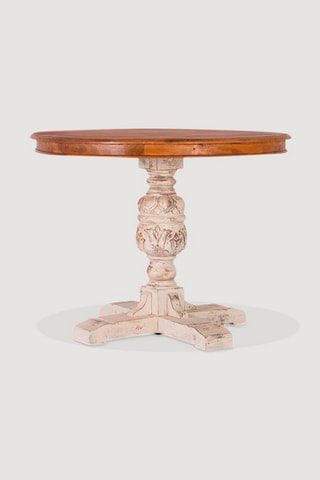Table à manger - Blanc et naturel - Plateau et pieds en bois manguier - 78 x 100 x 100 cm