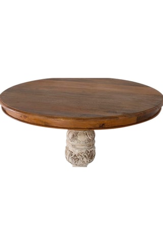 Table à manger - Blanc et naturel - Plateau et pieds en bois manguier - 78 x 100 x 100 cm