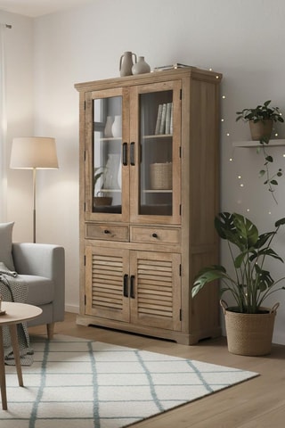 Vitrine 4 portes en manguier - 90 x 180 x 40 cm