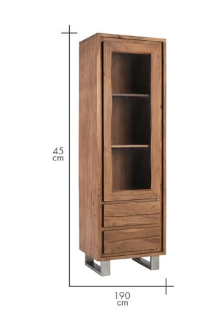 Vitrine 1 porte en bois massif d’acacia - 60 x 190 x 45 cm