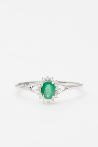 Bague Hestia 
Or blanc, diamants et émeraude