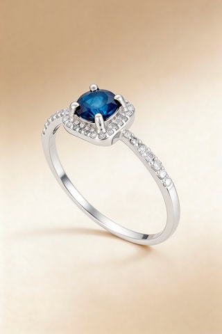 Bague Solitaire bleu - Or blanc, diamants et saphir