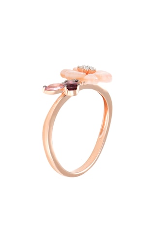 Bague Shanelle - Or rose, diamants, pierre de soleil, rhodonite et nacre