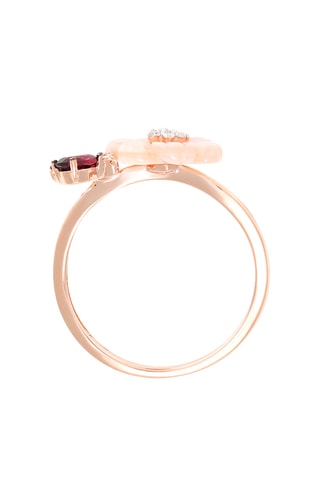 Bague Shanelle - Or rose, diamants, pierre de soleil, rhodonite et nacre