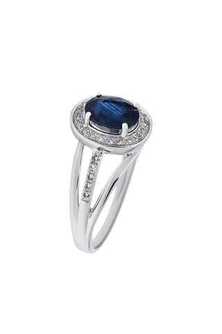 Bague Cornelia - Or blanc, diamants et saphir