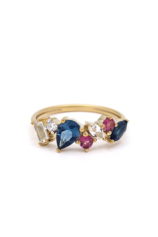 Bague Eclatante - Or jaune, diamant, péridots et topazes