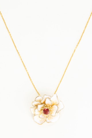 Pendentif Fleur flamboyante - Or jaune et grenat
