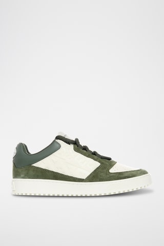 Baskets en croûte de cuir - Ecru et vert olive - Emporio Armani