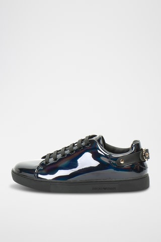 Baskets en cuir verni - Noir - Emporio Armani