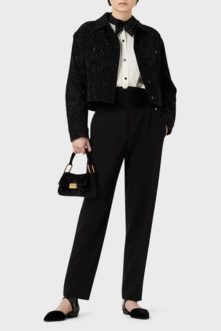 Pantalon taille haute en laine - Noir - Emporio Armani