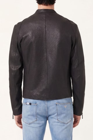 Veste en cuir d’agneau - Noir - Emporio Armani