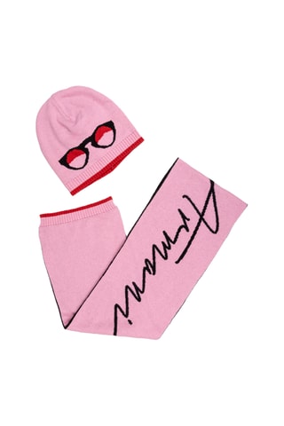 Bonnet et écharpe en laine et laine de lama - Rose - Emporio Armani