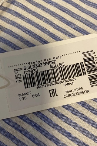Couverture réversible en lin - Ecru et bleu cobalt - Emporio Armani