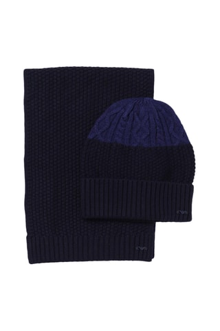 Bonnet et écharpe en laine - Bleu marine - Emporio Armani