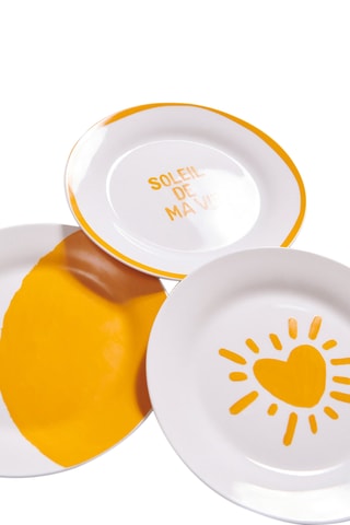 3 pratos de porcelana - 19 cm - Amarelo
