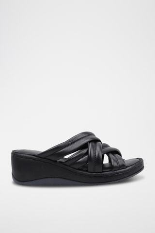Mules compensées en cuir - Noir