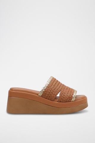 Mules compensées en cuir - Marron