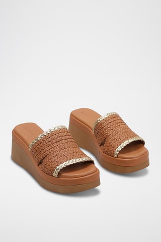 Mules compensées en cuir - Marron