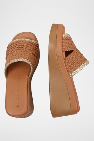 Mules compensées en cuir - Marron